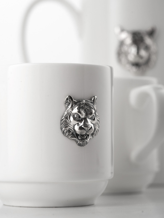 Чайный набор из фарфора "Тигр" с серебряными накладками, на 2 персоны