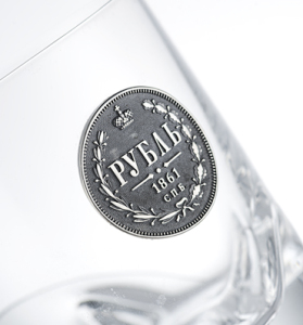 Набор стаканов "Рубли" с серебряной плакеткой, на 2 персоны