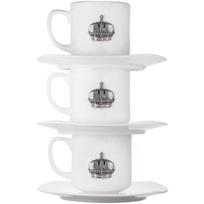 Набор фарфоровых кофейных чашек "Корона" на 3 персоны