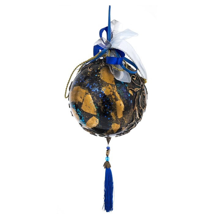 Интерьерное украшение в форме шара "Дети и Дед Мороз с колокольчиком" с кистью