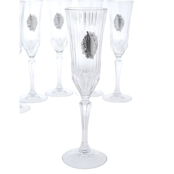 Набор бокалов для шампанского "Виноград" с посеребрением, на 6 персон