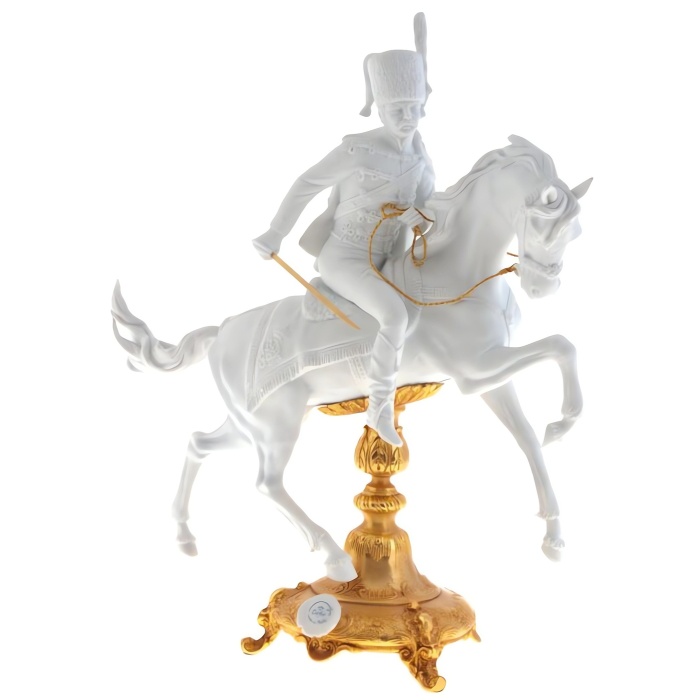 Скульптура "Гусар на коне", цвет: белый