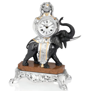 Каминные часы с "Черным слоном" на мраморной подставке
