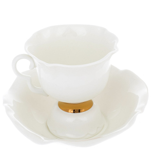Чашка с блюдцем "Белый цветок, Золотая лента" на 1 персону