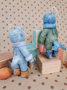 Набор коллекционных елочных игрушек из ваты ручной работы "Акулёнок и Кит" 2шт
