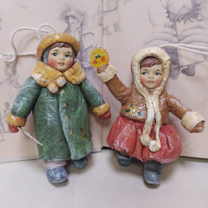 A set of collectible Christmas tree toys made of handmade cotton wool "Soviet childhood" 2 pcs