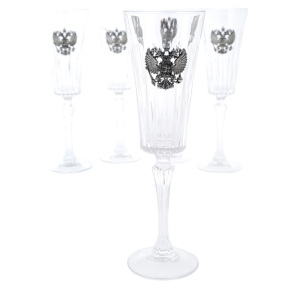 Набор бокалов для шампанского "Герб РФ" с посеребрением, на 6 персон