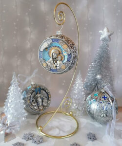 Набор подарочный с шарами и иконой "Иисус Спаситель " из серебра, 2 шара