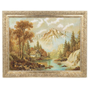 Картина из янтаря "Домик в горах"