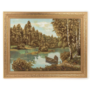 Картина из янтаря "Озеро в лесу"