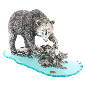Статуэтка "Медведь с медвежатами" с серебряным покрытием