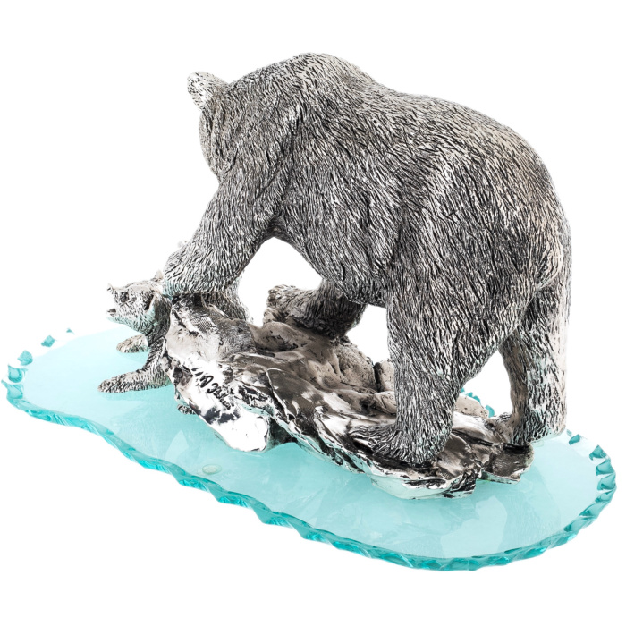 Статуэтка "Медведь с медвежатами" с серебряным покрытием
