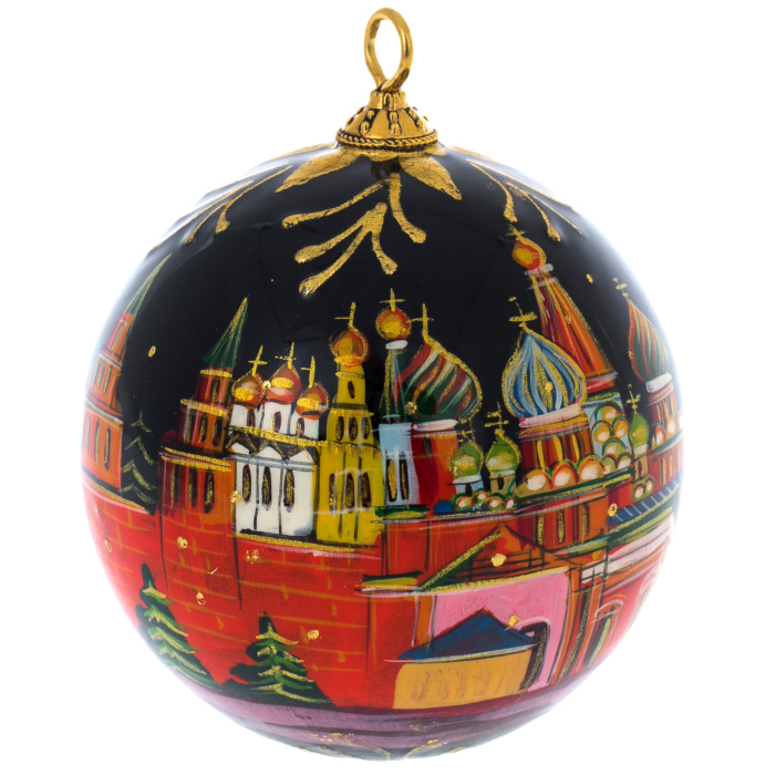 Деревянный елочный шар ручной работы "Ночной кремль"