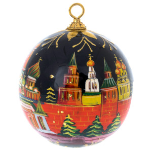 Деревянный елочный шар ручной работы "Ночной кремль"