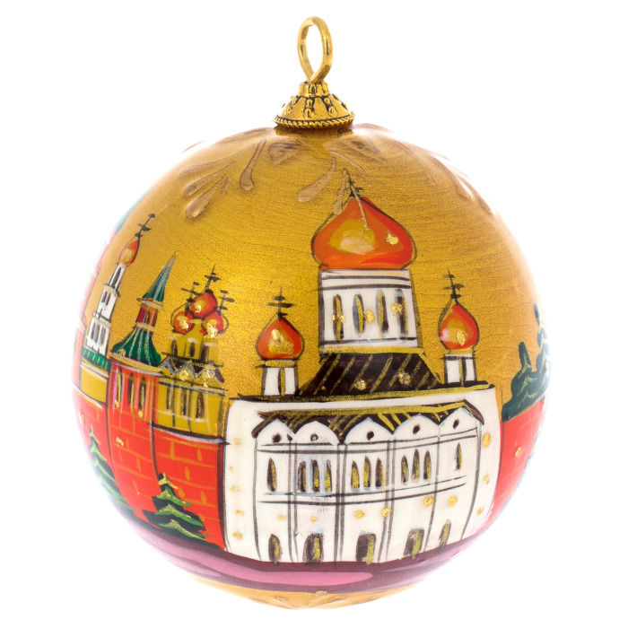 Деревянный елочный шар ручной работы "Дневной кремль"
