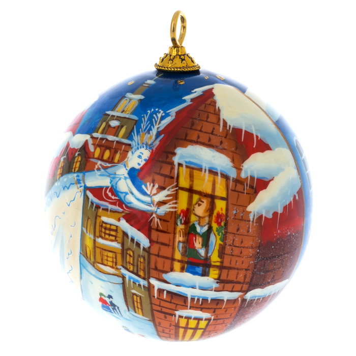 Деревянный елочный шар ручной работы "Снежная Королева"