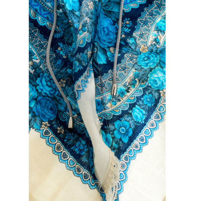 Платок женский утепленный, с окантовкой из меха соболя, бело-голубой