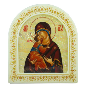 Икона с перламутром "Владимирская Богоматерь" в белой раме (арка)