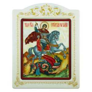 Икона с перламутром "Георгий Победоносец" в раме с орнаментом