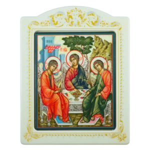 Икона с перламутром "Святая Троица" в раме с орнаментом