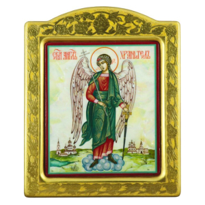 Икона "Ангел Хранитель" с перламутром в золотой раме