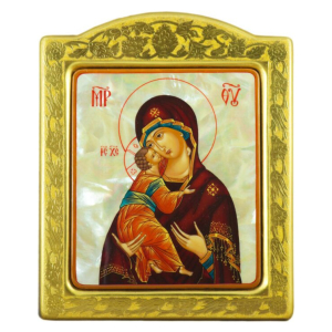 Икона "Владимирская Богоматерь" с перламутром в золотой раме