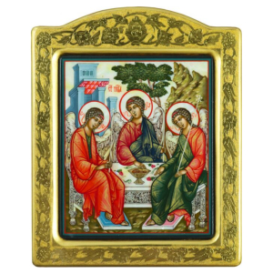 Икона "Святая Троица" с перламутром в золотой раме