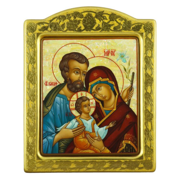 Икона "Святое Семейство" с перламутром в золотой раме