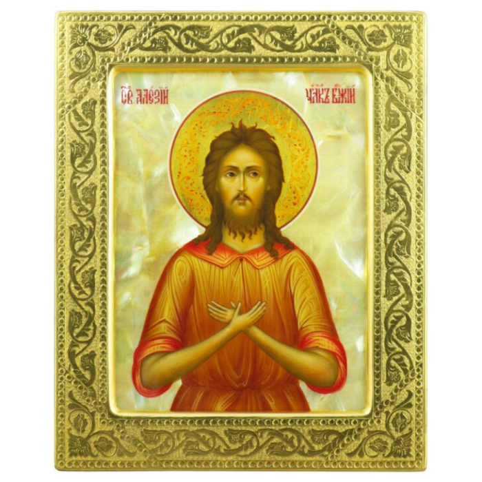 Икона "Алексий человек Божий" с перламутром в золотой раме