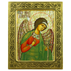Икона "Ангел Хранитель" на натуральном перламутре в золотой раме