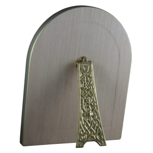 Икона "Владимирская Богоматерь" на натуральном перламутре в золотой раме (арка)