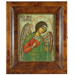 Икона на натуральном перламутре "Ангел Хранитель" в киоте