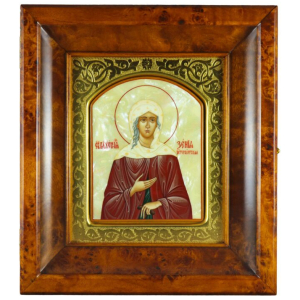 Икона в золотой раме и киоте "Ксения Петербургская" на натуральном перламутре