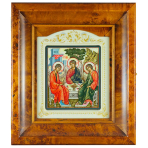 Икона "Святая Троица" в киоте на натуральном перламутре