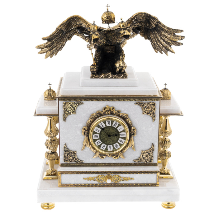 Часы-сейф из белого мрамора "Двуглавый орел"