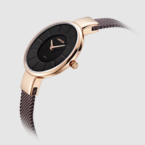 Lincor Uni Quartz Wristwatch in black and gold with a burgundy strap