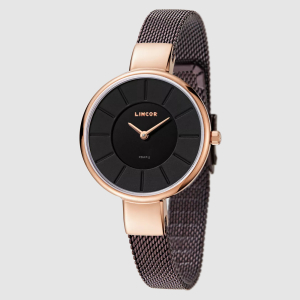 Lincor Uni Quartz Wristwatch in black and gold with a burgundy strap