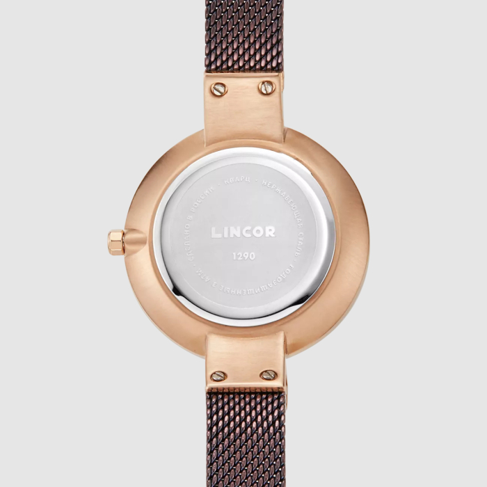 Lincor Uni Quartz Wristwatch in black and gold with a burgundy strap