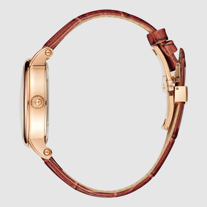 Lincor UNI Self-winding Mechanical Wristwatch in white and gold with a brown strap