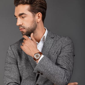 Lincor UNI Self-winding Mechanical Wristwatch in white and gold with a brown strap