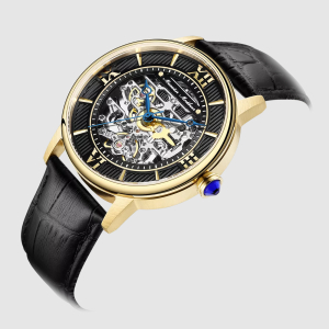 Mikhail Moskvin "Elegance" self-winding mechanical wristwatch in gold and black with a black strap