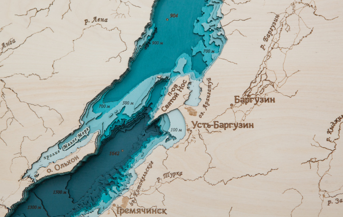Карта деревянная многослойная "Карта озера Байкал №2" на заказ