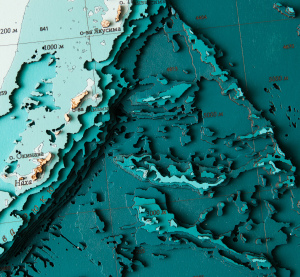 Карта деревянная многослойная "Карта северо-западной части Тихого океана" на заказ