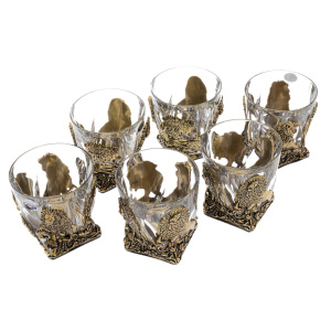 Набор бокалов для виски "Львы" на 6 персон, в деревянной шкатулке