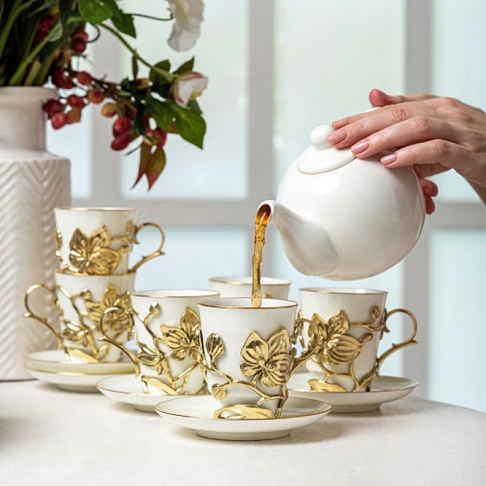 Набор для чая "Орхидеи" на 6 персон, в деревянной шкатулке
