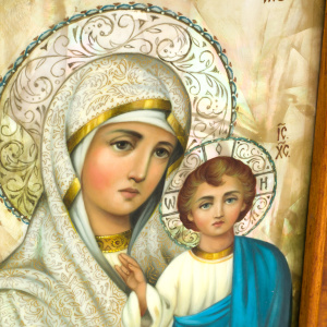 Икона "Богородица Казанская" свадебная с витражными эмалями