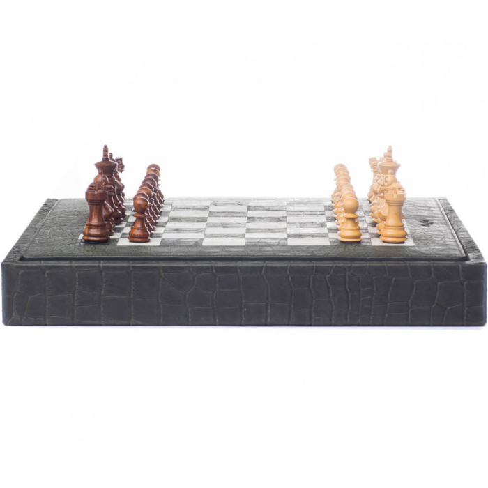 Эксклюзивные шахматы из кожи "Alligator" серые