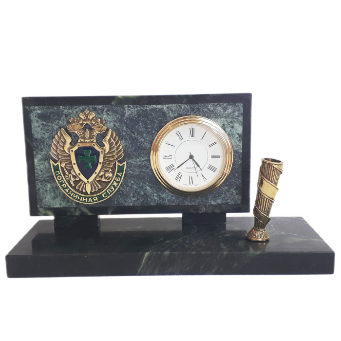 Часы универсальные из бронзы и змеевика "Пограничная служба" с эмалью