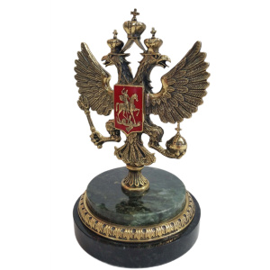 Сувенир из бронзы и змеевика "Российский герб" с эмалью