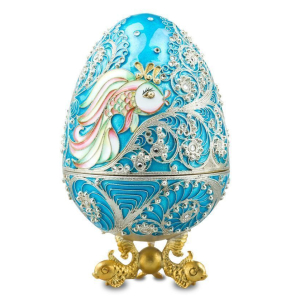 Яйцо-шкатулка «Золотая рыбка» из серебра с ювелирным стеклом